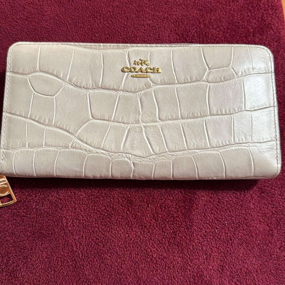 Coach Embossed Crocodile Accordion Zip Wallet